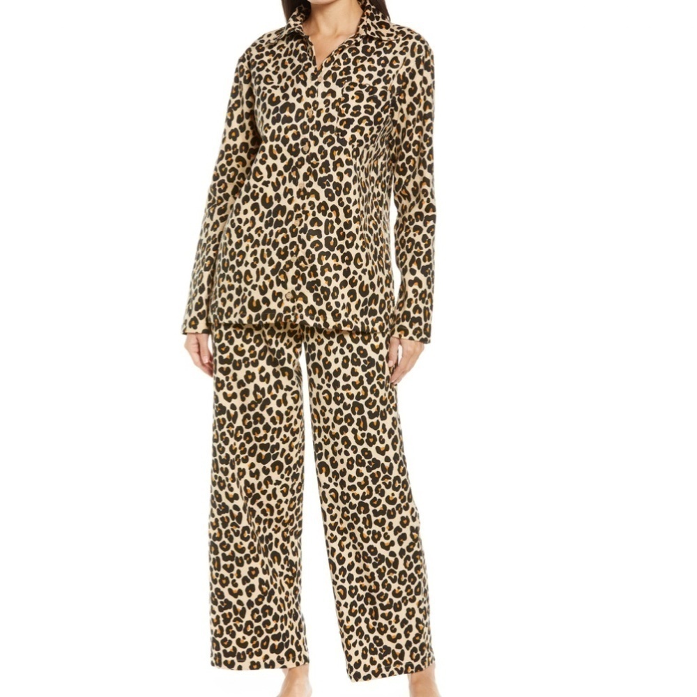 Nordstrom Leopard Print Flannel Patchwork Pajamas
